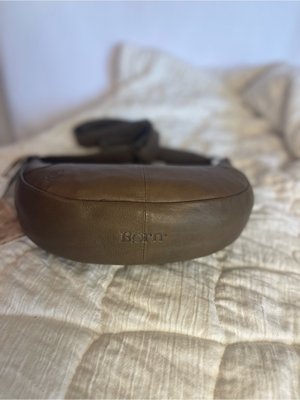 Born Olive Green Genuine Leather Crescent Shoulder Hobo Quiet Luxury Minimalist - Picture 10 of 16